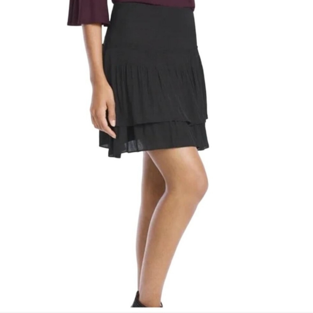 WHBM BLACK FLIRTY TIERED MINI SKIRT SIZE 14 NWT